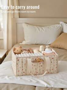 1pc Floral Diaper Caddy Organizer, Stylish Nursery Storage Basket - Gift For Baby Shower, Baby Registry Must Have, Newborn Essentials , Baby Caddy Organizer(Flower Prints In Randomized Positions)