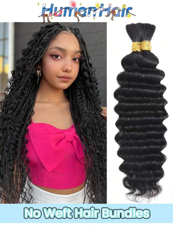 2 PIEZAS Cabello a granel con ondas profundas para trenzar, sin trama, para trenzado de microtrenzas, extensiones de cabello natural sin trama, color negro natural