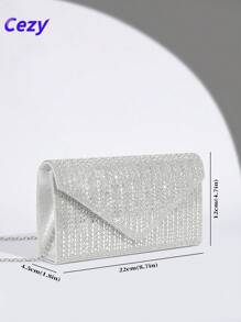 Cezy Bolso de mano brillante con strass - Diseño de unicolor elegante, forro de poliéster, cierre magnético y cadena larga desmontable, adecuado para fiestas de noche y bodas, un gran regalo para mujeres