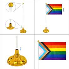 TLL  12 Pack Progress Pride Rainbow Desk Flag Small Mini Gay LGBT Table Flags With Stand BaseRainbow Mardi Gras Festival Events Celebration DecorationsTLL