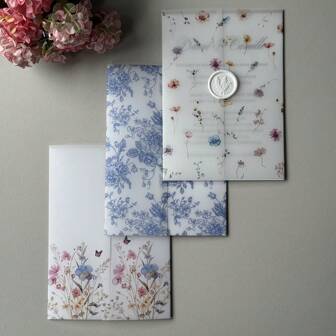 20 件小花叶牛皮纸包装适用于 5 X 7 婚礼请柬、牛皮纸外套、定制牛皮纸包装邀请函夏季生日礼物海滩返校学校用品房间装饰