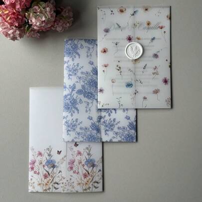 20pcs Floral Leaf Pattern Kraft Paper, Suitable For 5x7 Inch Wedding Invitations, Kraft Paper Envelopes, Custom Kraft Paper Packaging Invitations, Summer Birthday Gifts, Beach Theme Back To School Supplies, Classroom Decor