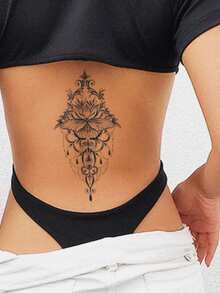 1pc Fashionable Butterfly Chain Print Temporary Tattoo, Flower & Chain Tattoo Designs, Unisex Body Art Fake Tattoo Sticker, Waterproof, Suitable For Arms, Hands, Abdomen, Feet - Safe, Easy To Apply & Remove, Lasts 7-14 Days, Beach Party Accessory, DIY Gift