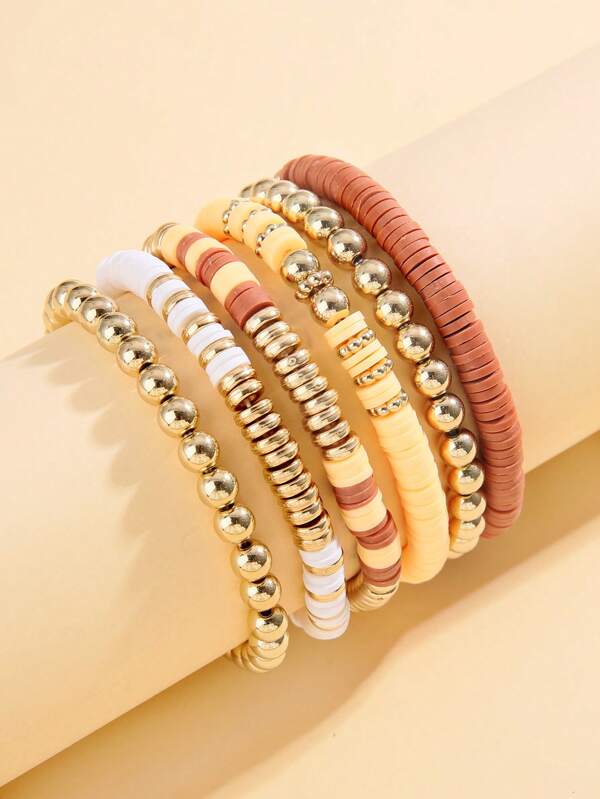 Conjunto de 6 peças de Pulseiras de Contas Cerâmicas Macias de Estilo Retrô Boêmio para Mulheres