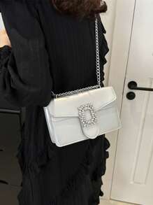 Bolso bandolera con decoración de strass, mini bolso de cadena para el hombro, bolso de mano brillante y monedero cuadrado para mujer