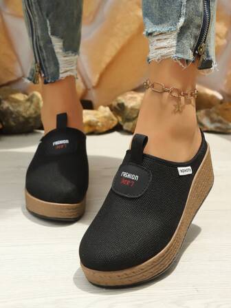 New Comfortable Women's Shoes, Slip-On Platform Waterproof Heels, Casual Black Chunky Wedge Sneakers
