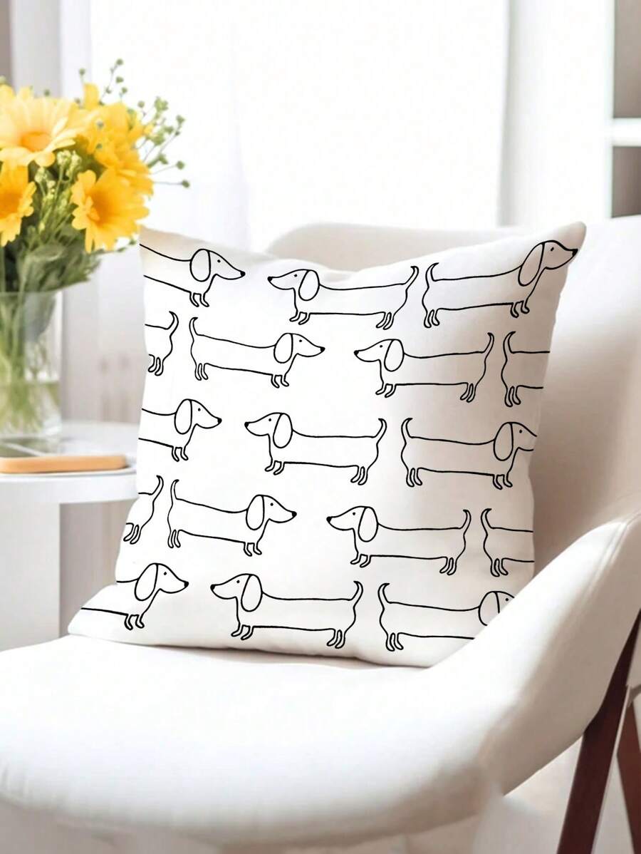 1 pieza/2 piezas Funda de almohada decorativa con estampado lindo de perro salchicha de una sola cara, sin relleno, para decoración del hogar, regalo para amigos