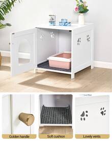 HEXCELEN Cat Cabinet, Hidden Cat Litter Box Furniture, Storage Cabinet Bench, Wooden Cat Washroom For Living Room, Bedroom, White - trắng - Xem 5