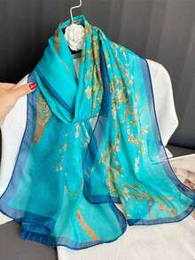 1 件女士复古花卉印花轻质围巾，透气防晒头巾，适合日常佩戴