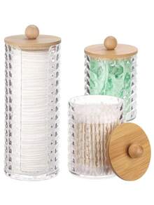 Qtips 浴室收纳盒、化妆球分配器、透明药瓶套装（用于存放化妆棉、牙线棒） - 彩色 - 查看 8