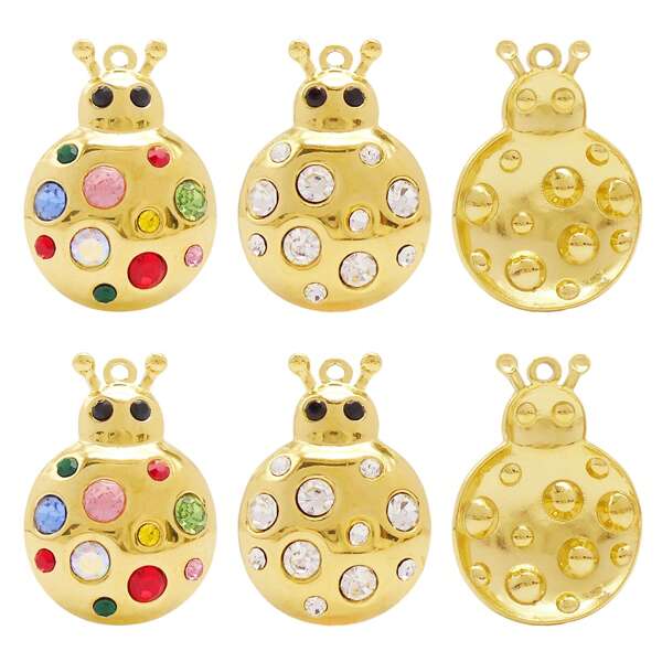 1 Piece Golden Ladybird Charm Stainless Steel Ladybug With Rhinestones Pendant Necklace Earring Bracelet Keychain Jewelry Supplies