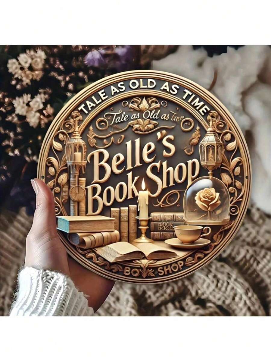 1pc 8-Inch Vintage Metal Wall Art Sign, Durable & Easy To Hang, Unique Design Bell Bookstore Logo, Suitable For Home, Office, Gift, Bedroom, Kitchen, Dining Room, Bar Decor