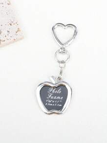 1pc Unisex Apple Heart Shaped Key Chain, Photo Frame Keyring, Personalized Couple's Memorabilia, Bag Pendant