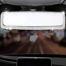 Espejo retrovisor plano ovalado para automóvil, accesorio de espejo retrovisor interior anti-niebla y anti-reflejo con decoración de diamantes, se ajusta a la mayoría de los vehículos