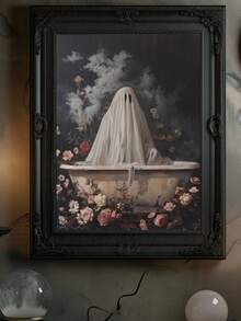 1 件，帆布墙艺术卷轴画，防水，海报，带框壁画，秋季装饰，万圣节，浴缸里的鬼魂，万圣节装饰，闹鬼浴室印刷品，艺术海报印刷品，黑暗学院，复古海报，哥特式绘画，万圣节壁画，复古艺术海报，适用于客厅、卧室、入口装饰、鬼屋或万圣节派对装饰、浴室装饰、房间装饰