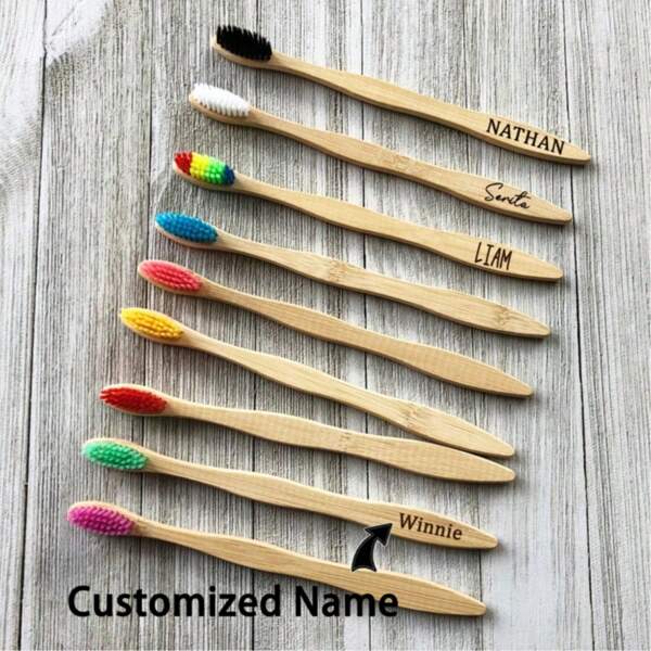 1 Piece Personalized Customized Bamboo Wooden Toothbrush, Travel Toothbrush, Unique Wedding Gift, Health Gift, Dentist Gift, Family Gift, Laser Engraved Name Toothbrush- Multiple Colors Available,Xmas Decoration, Autumn Home Refresh