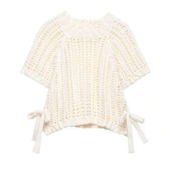 ZEVITY 女士时尚侧系带装饰镂空休闲针织衫，下摆开衩设计厚针织套头衫 SW2515，秋冬