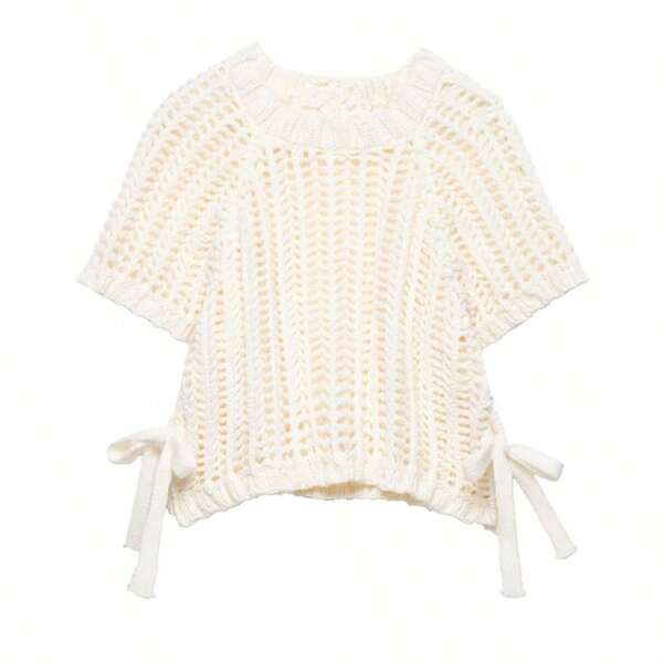 ZEVITY Suéter de punto casual con decoración de cordones laterales y aberturas, diseño de nudo en el bajo, tejido grueso, para otoño/invierno SW2515