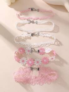 5 pièces Collier ras-du-cou en dentelle florale colorée pour filles, accessoire adorable pour un usage quotidien - Multicolore - Voir 12