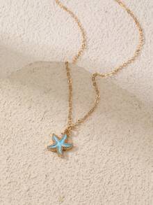 1件装时尚海洋系列沙滩贝壳和海星吊坠项链，适合日常佩戴和度假佩戴 - 彩色 - 查看 5