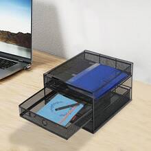 OUKANING Schreibtisch Organizer Dreifach-Schreibtisch-Ordnerhalter 3 Fächer für Dokumente Mesh Schreibtisch Zubehör Ablage Zeitschriftenhalter für Bürobedarf 35.5 * 25.5 * 17cm (Schwarz) - Schwarz - Übersicht 5