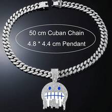 Men's Shiny Cuban Chain Necklace, Miami Style Silver Plated Gold Plated Shiny Necklace, Hop Necklace - 藍色-微笑銀色 - 查看 3