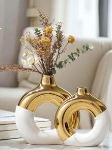 1个5.5英寸陶瓷甜甜圈花瓶，圆形花瓶，适合种植芦苇草，北欧现代装饰花瓶，陶瓷花瓶装饰品，适用于婚礼、卧室、客厅、咖啡桌、办公室、圣诞礼物等场合。（如果您对尺寸有疑问，请参考尺寸表并谨慎购买） - 彩色 - 查看 10