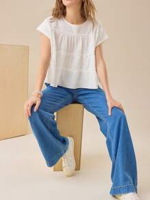 Women's Ruffle Cap Sleeve Flared Hem Blouse Shirt Tops - 白色 - 查看 4