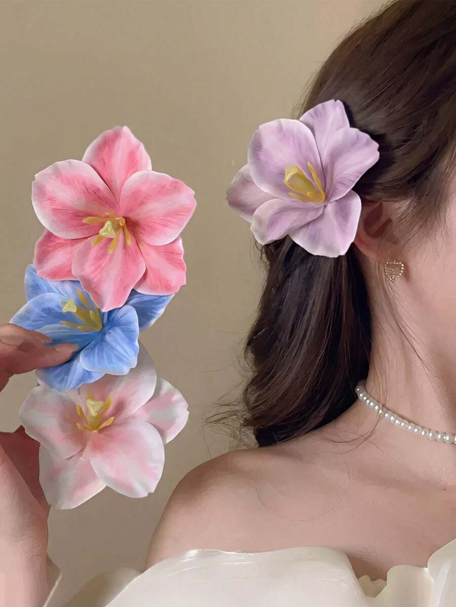 1/4 件女士仿花发夹夏威夷花发夹夏季女士发饰女士配饰优雅甜美发夹春夏海边度假发饰适合日常佩戴和女士礼物，爪夹，发夹，发夹，发夹，发夹，学校用品