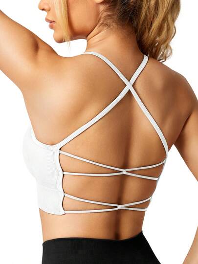 YEOREO Women Sports Bra Crossback Fitness Gym Bra Removable Breast Pad Yoga Tops Knitted Seamless Sportswear