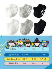 3pcs/6pcs/12pcs Baby Non-Slip Floor Socks, Black White Gray Polka Dot Pattern Boat Socks, Suitable For Daily Wear, 0-4 Years Old