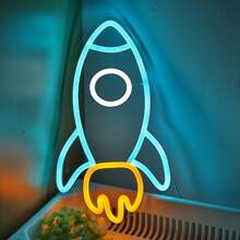 1pc Space-Themed Rocket Neon Sign - Vibrant LED Wall Art With Planets & Stars, USB-Powered Wall-Mounted Decor For Home, Bar, Bedroom, Office, Gaming Room, For Man Cave - Unique Sci-Fi Gift, 16.7cm X 29cm, Space Room Decor