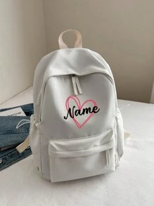 1 pieza Mochila personalizable con estampado de corazón y letras, mochila escolar de unicolor elegante y versátil, adecuada para uso diario, mochila, mochila escolar, mochila, bolsa escolar, bolso, bolsa perfecta para la escuela y la graduación, pequeña mochila rosa, regalo encantador para el regreso a clases
