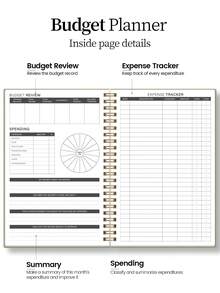 1本月度预算计划表，112页，简易版ADHD预算计划表，带储蓄和债务追踪器、支出图表视图和透明口袋，轻松省钱，办公学习用品，女性办公用品礼品 - 綠色 - 查看 9