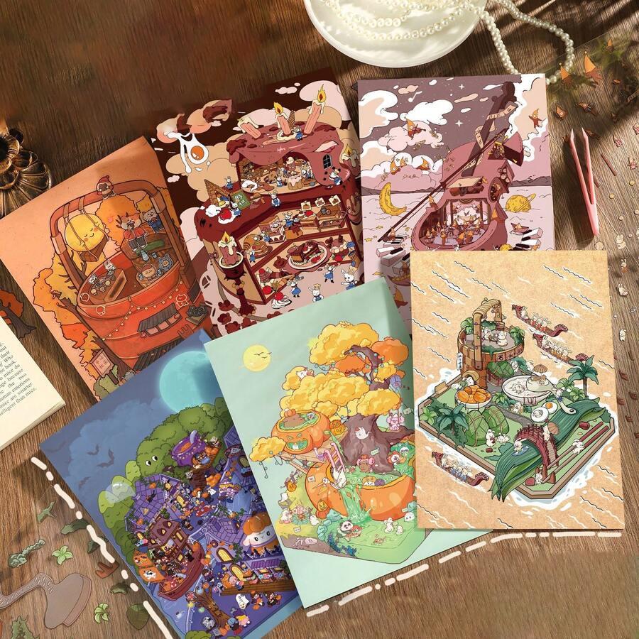 3* PET Stickers+1* Scene Card 3D Landscape Stickers Envelope Style 9.0 ...