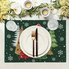 4/6pcs/Set, Fashionable Christmas Tree Pattern Printed Linen Placemats, Size 12*18 Inches/30*45 Cm, Home Decor, Suitable For Dining Table. - Multicolor - View 10