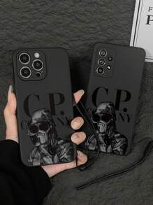 1 pieza Funda de teléfono con borde recto mate y patrón de CP a la moda, compatible con Apple 11/12/13/14/15/16/16 Pro/16 Pro Max, Galaxy A05/A15/A25/A35/A53/A54/A55/S23/S24, serie Redmi