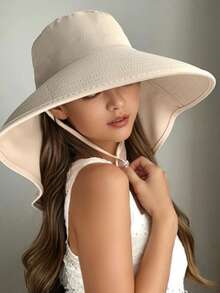1pc Women's Summer Outdoor Sun Hat With Ponytail Hole, Korean Fashion Big Brim Shawl Bucket Hat For UV Protection, Versatile, Comfortable & Lightweight, Suitable For Trips, Hiking, Shopping, Beach, Camping And More Occasions