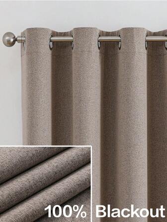 1pc/2pcs Linen-Like Blackout Curtains, Available In Multiple Sizes For Bedroom, Living Room, Home Theater, Dining Room, With Drawstring Curtain Panels, Dark Grey
