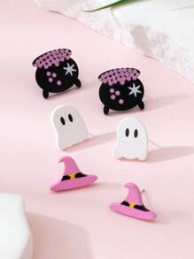 3pcs/Set Halloween Witch Hat, Ghosts Earrings, Handcraft Design Jewelry Set, Perfect Gift For Party And Festival