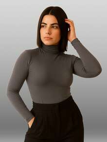 Cacharrel Women's Long Sleeve High Neck Suplex Blouse | Minimalist Second Skin Winter - Xám - Xem 2