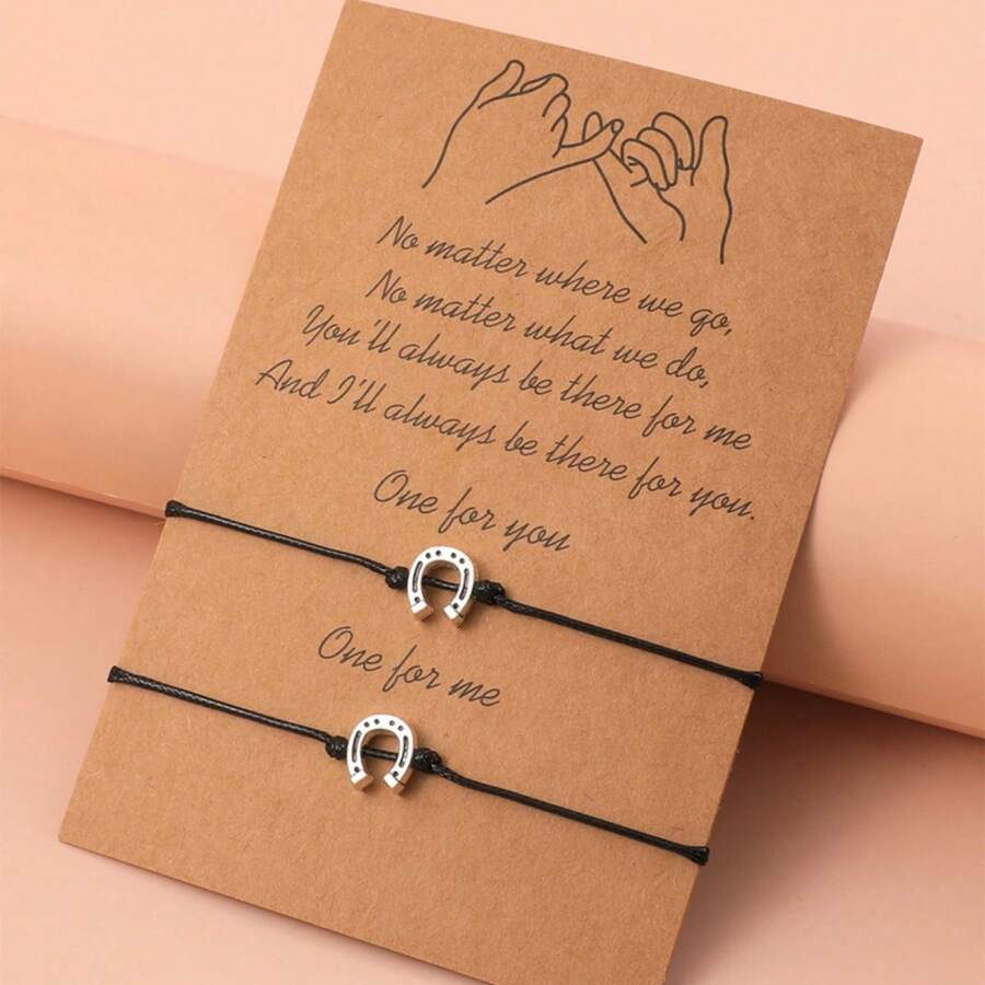 2 chiếc vòng tay hợp kim bện hình móng ngựa tối giản hình chữ U, phù hợp cho các cặp đôi - Nhiều màu - Xem 1