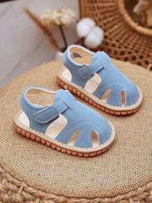 Yibubu Blue Infant Sandals,Male And Female Babies The Same Style,Baotou Hollow Design,Soft Rubber Sole Non-Slip,Flat Sandals For Newborn