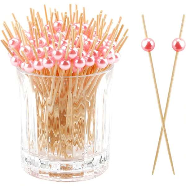 100 pièces Brochettes de fruits jetables en perle rose pour gâteau de fruits, parfait pour les desserts de fête, les gâteaux, les boissons, les plateaux de charcuterie, les sandwichs et les fruits