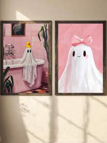 1pc, Canvas Wall Art, Framed Art Decor, Waterproof, Vintage Pink Bow Spooky, Halloween Children's Room Decor, Spooky In Pink Bathtub, Edgy Fashion Home Decor, Cute And Charming Spooky Paintings, Fall Decor, Halloween Decor, Room Decor, Dorm Room Decor, Bedroom Home, Wall Decor, Back To School Decor, School Dorm Decor, Bathroom Decor