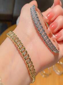 1 件时尚欧式不对称方晶锆石铜手镯，百搭高端，适合女士日常佩戴 - 時尚手鐲 - 查看 2