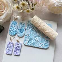 Boho Polymer Clay Texture Roller, Flowers Leaf Geometric Pattern Texture Roller For Jewelry Making, Work With Polymer Clay Cutters, Jewelry Making Supplies - Textured Roller - View 6