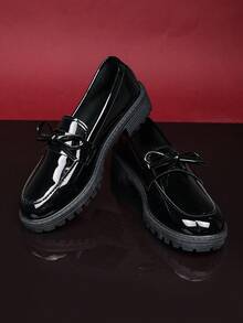 1 双柔软仿皮休闲乐福鞋，带蝴蝶结装饰，适合少女，圆头平底舒适时尚一脚蹬鞋，适合学生、日常、度假、派对、校园