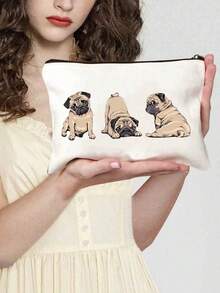 3件套巴哥犬图案涤纶化妆包套装，多功能拉链收纳袋，帆布笔袋，零钱包，化妆品整理包，迷你化妆包，旅行化妆盒，化妆刷收纳盒，化妆品容器，旅行必备，女士配饰，旅行用品，化妆包，学习用品，假日必备，冬季化妆包 - 彩色 - 查看 9