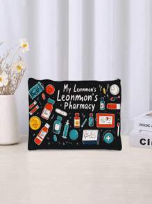 1 bolsa de cosméticos durável de poliéster com fecho de zíper - estampa dupla face "My Leonmon's Pharmacy", organizadora de viagem multifuncional para mulheres, presente perfeito para irmãs, melhores amigas e farmacêuticas, cores variadas, itens essenciais do dia a dia, estampa divertida, estrutura resistente, bolsa estampada, presente de farmacêutico